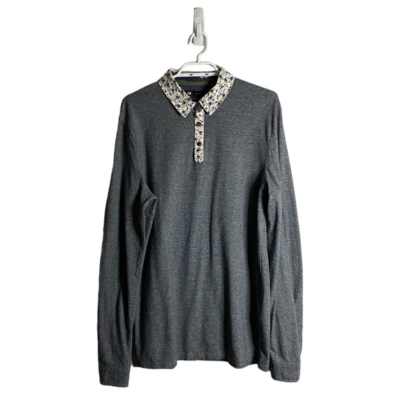 Simons Men's Gray Long Sleeve Floral Trim Shirt - Picture 1 of 8